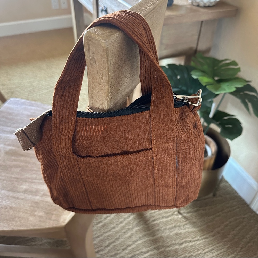 Corduroy Shoulder Bag with Detachable Strap